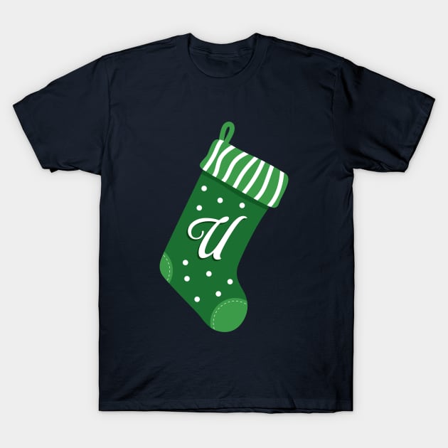 Christmas Stocking with Letter U T-Shirt by VicEllisArt